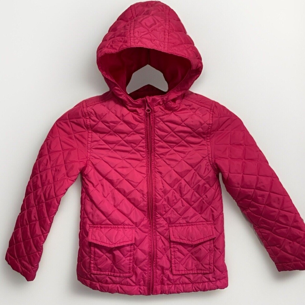 The Childrens Place Quilted Hooded Jacket Pink 5-6 Kids Girls Warm Outerwear